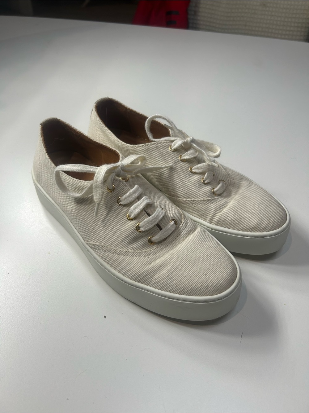 Sezane Cream Canvas Low-Top Sneakers